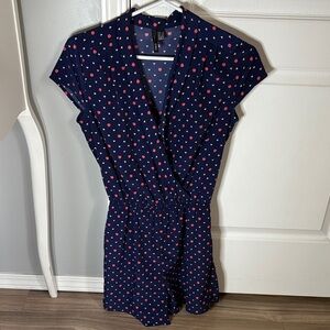 Mango Blue Dress with Pink Heart Pattern